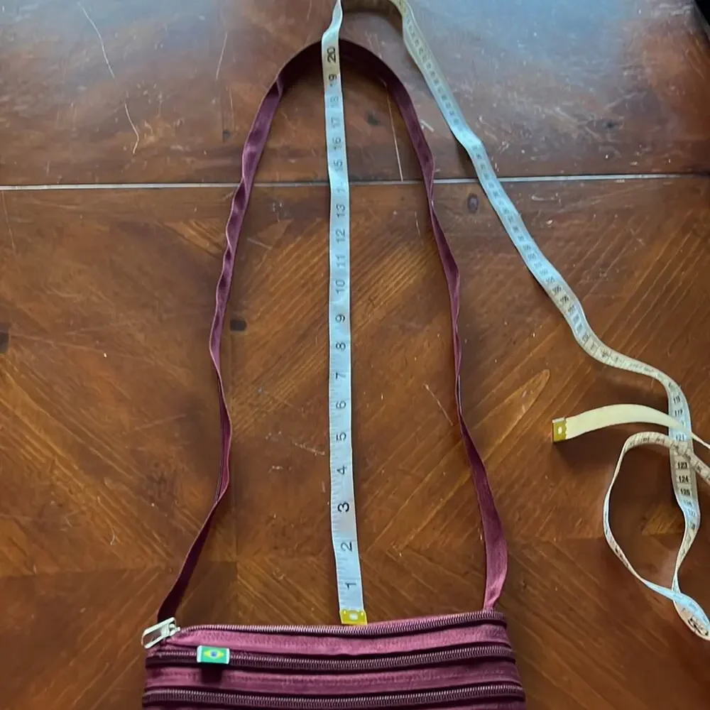 Maroon Continuous Zipper Crossbody Bag Purse with Brazilian Flag Tag